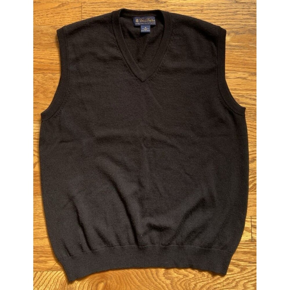 Brooks Brothers Extra Fine Italian Merino Wool Black Sweater Vest Men's Medium